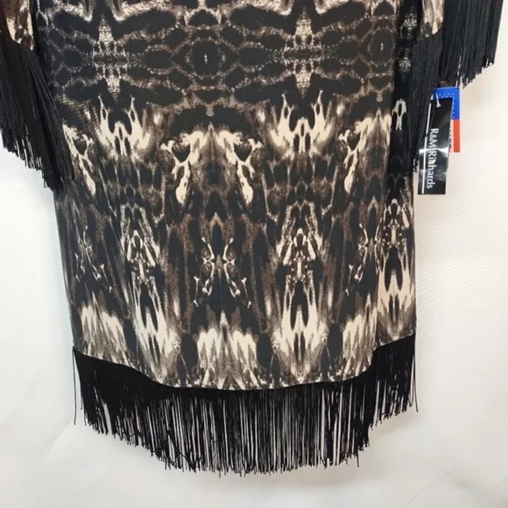 R&M Richards Black Brown White Fringe Dress Size 10 NWT - Picture 6 of 12